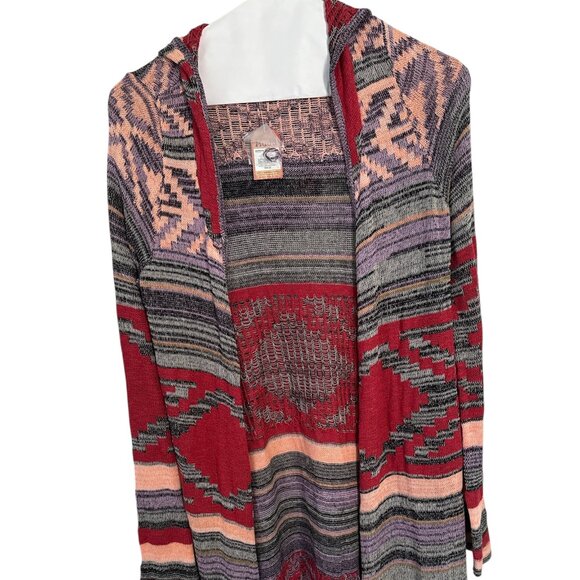 Mudd Aztec Print Women's Long Hooded Cardigan - Size Medium - NWT - Picture 1 of 3